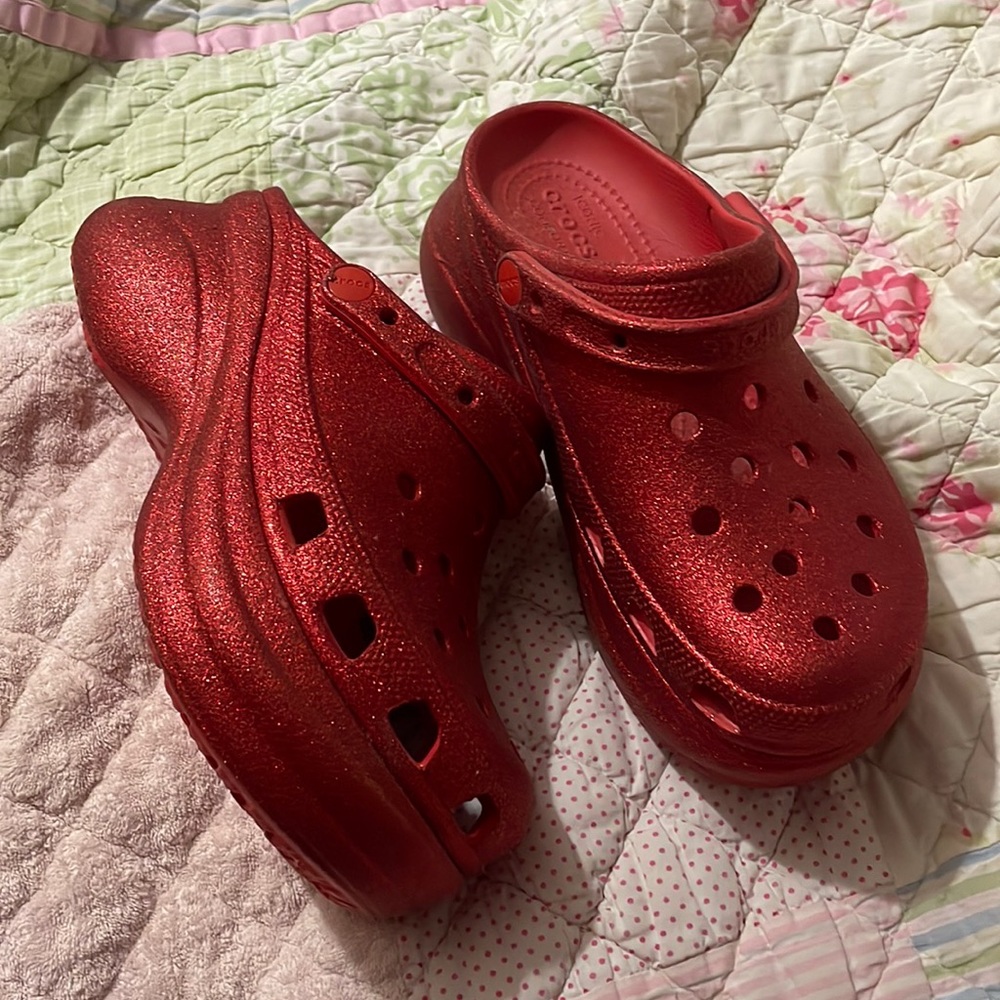 red glitter bae platform crocs *rare*